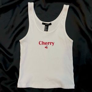 F21 white "cherry" tank top